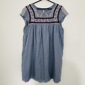 Holding Horses Dress Womens Medium Blue Embroidered‎ Boho Lace Anthropologie